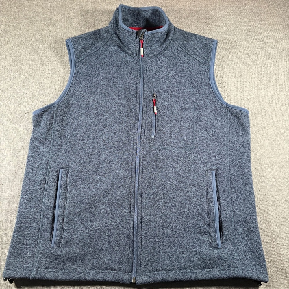 Orvis Sweater Fleece Vest Mens XL Blue Full Zip Outdoor Heathered Pockets Golf